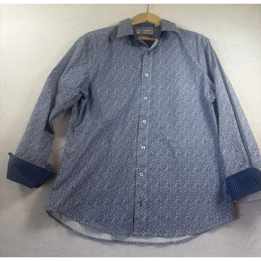 Nick Graham Shirt Mens Large Paisley Stretch Modern Fit Long Sleeve Button Up